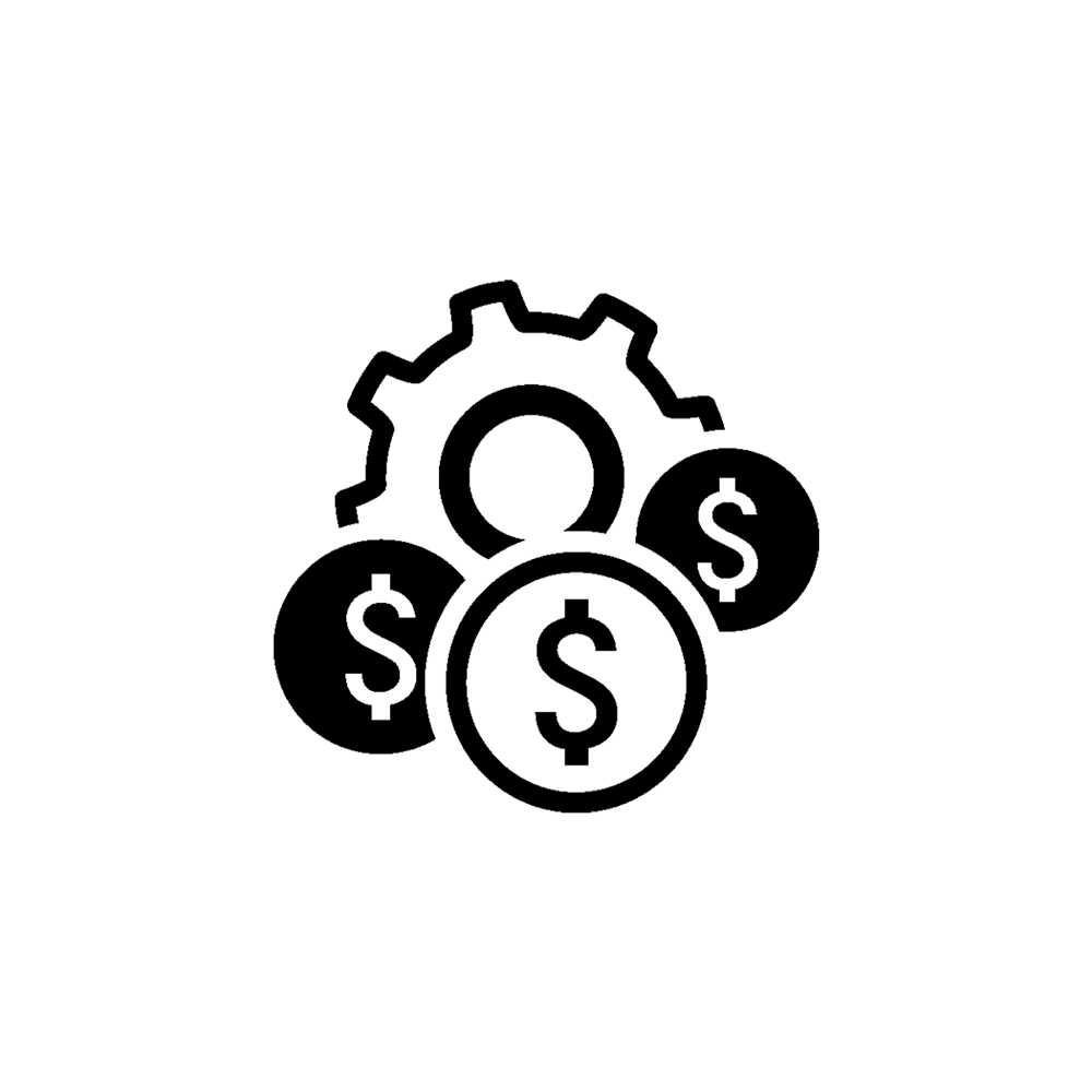 gear with 3 money symbols inside of circles surronding it